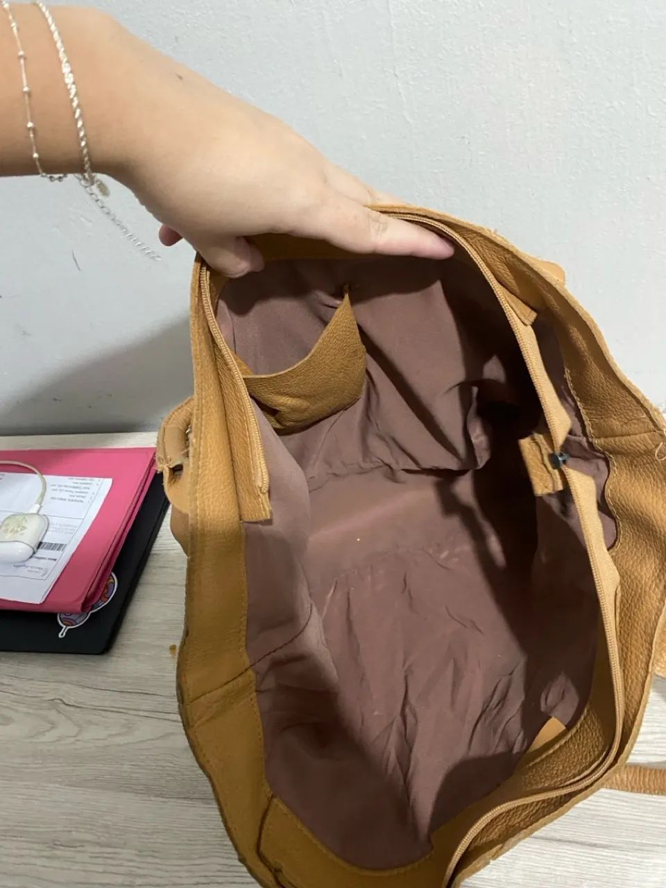 BOLSA DE OMBRO GRANDE MARROM/BEGE VIA MIA - Foto 5