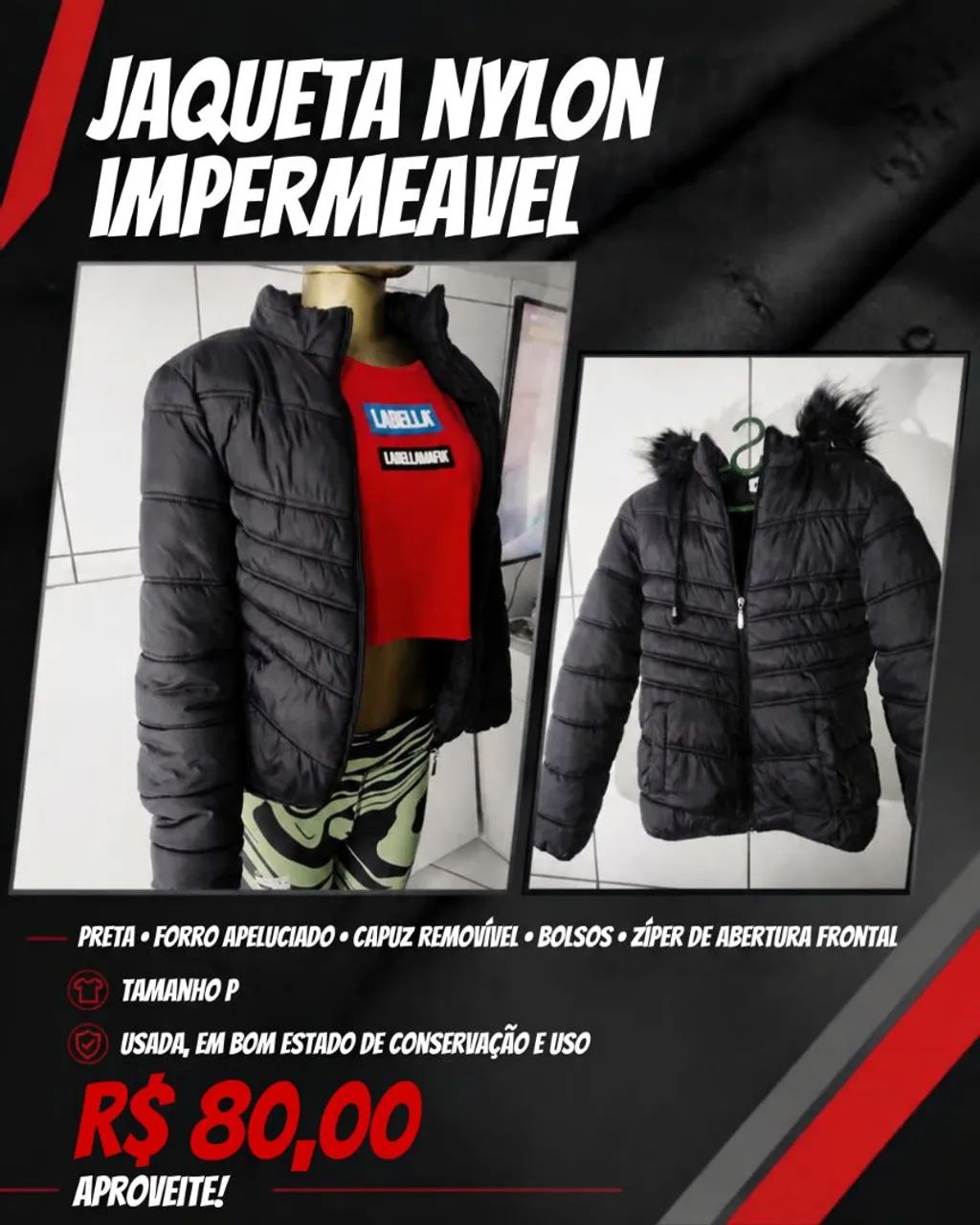 Jaqueta nylon impermeável 
