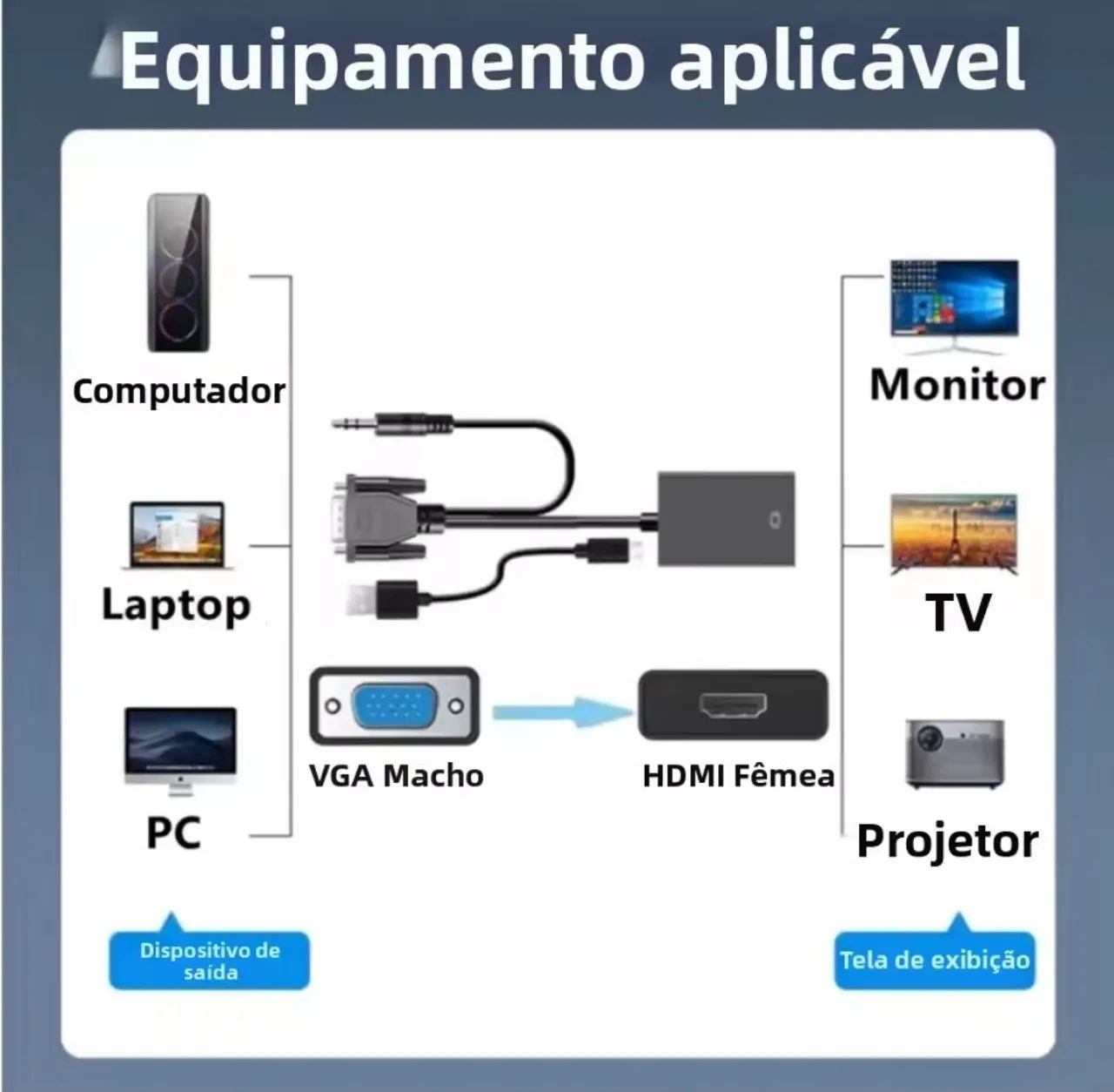 Cabo Conversor VGA para HDMI com áudio  - Foto 3
