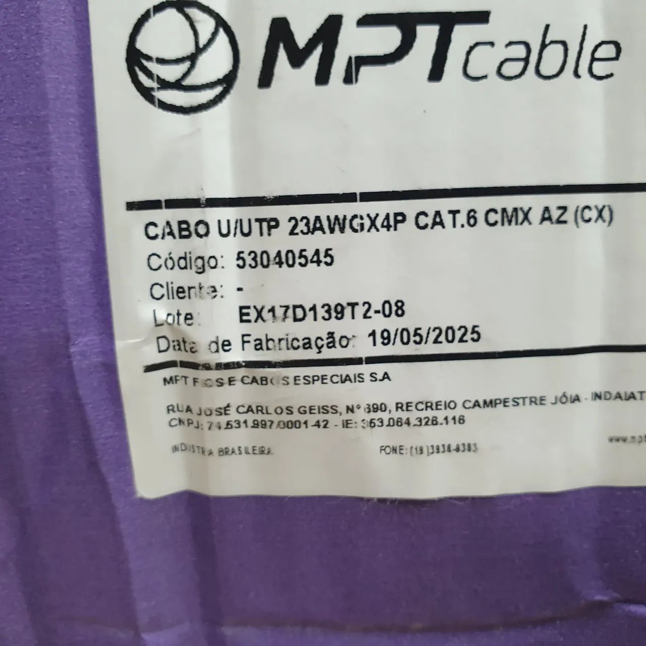 Cabo u/utp 23awgx4p cat.6 cmx azul (cx 305m) mpt - Foto 3