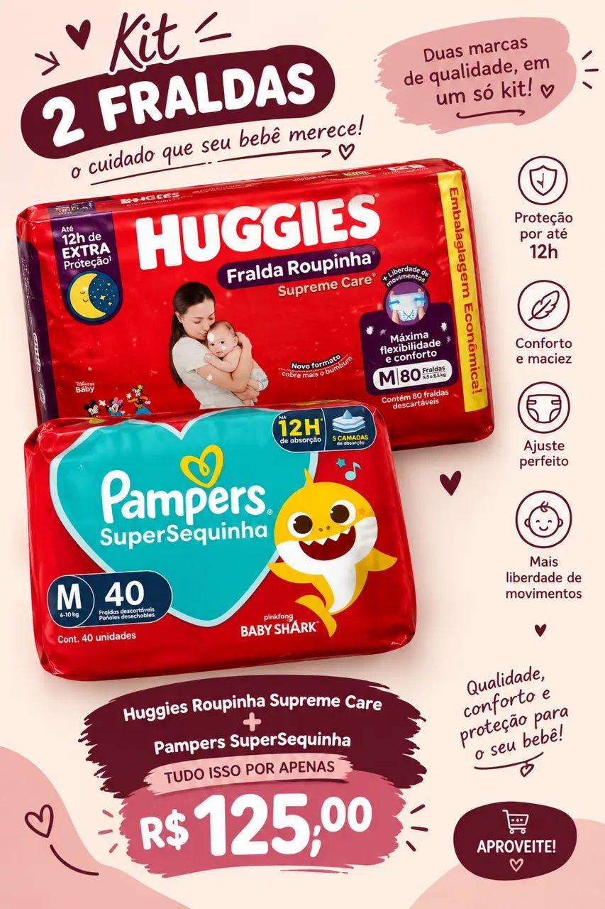 Fraldas M | Huggies e Pampers 