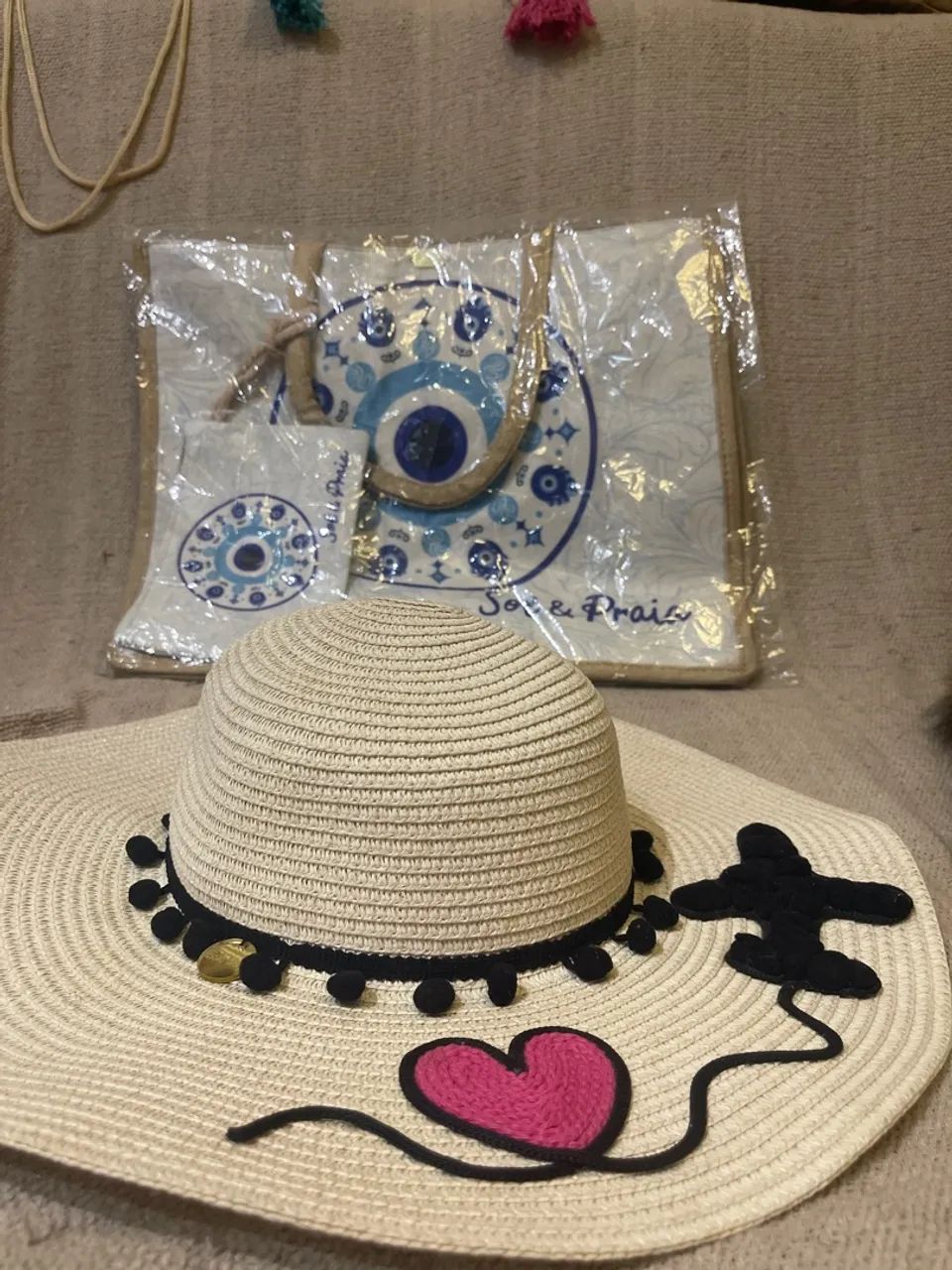 Conjunto de chapéu e bolsa com carteira (boto rosa) - Foto 2