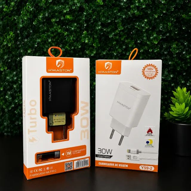 Carregador H'Maston 30W com Cabo Lightning, USB-C ou Micro USB