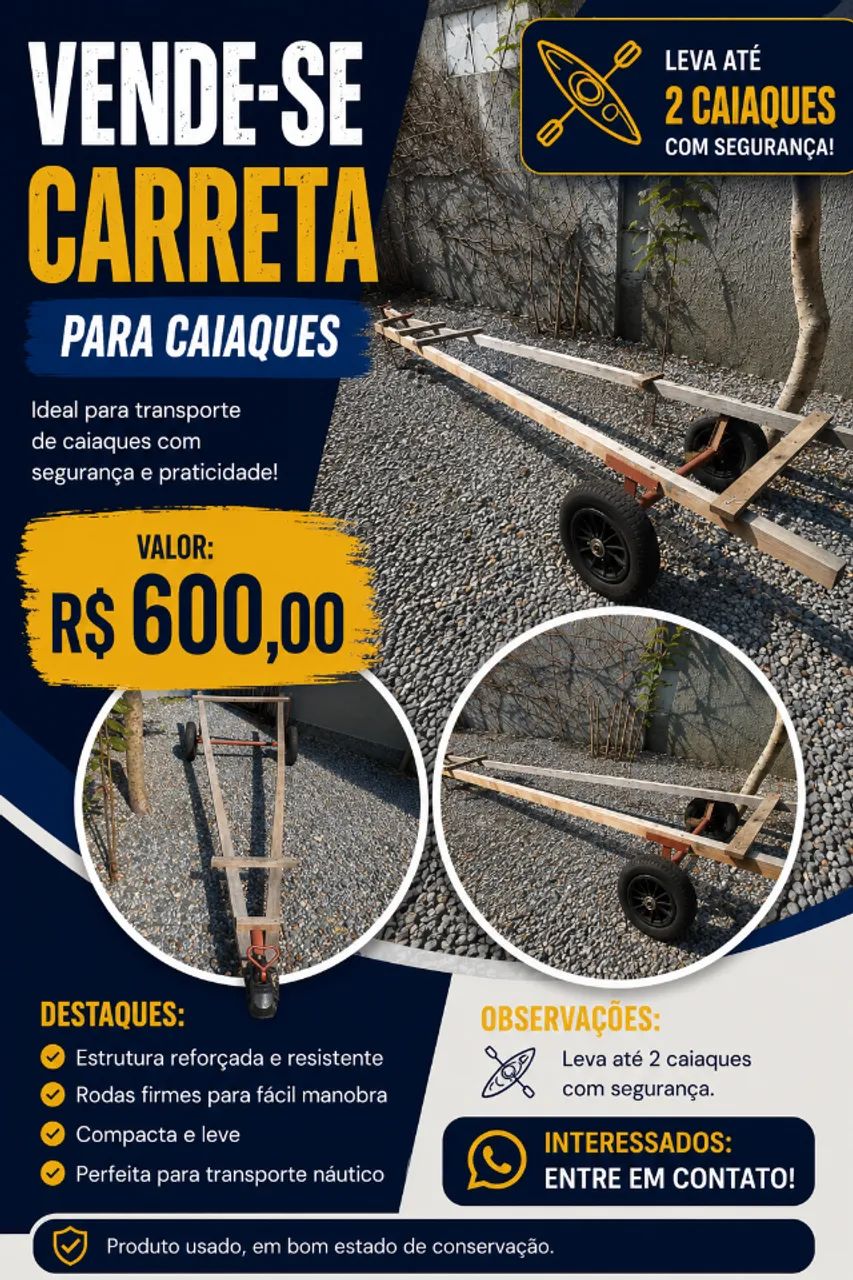 Carreta para caiaque ou bote 