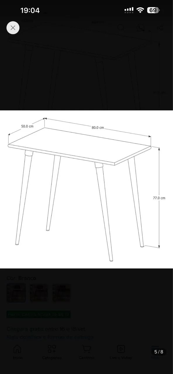Mesa branca com pés de madeira 80x50 cm - Foto 2