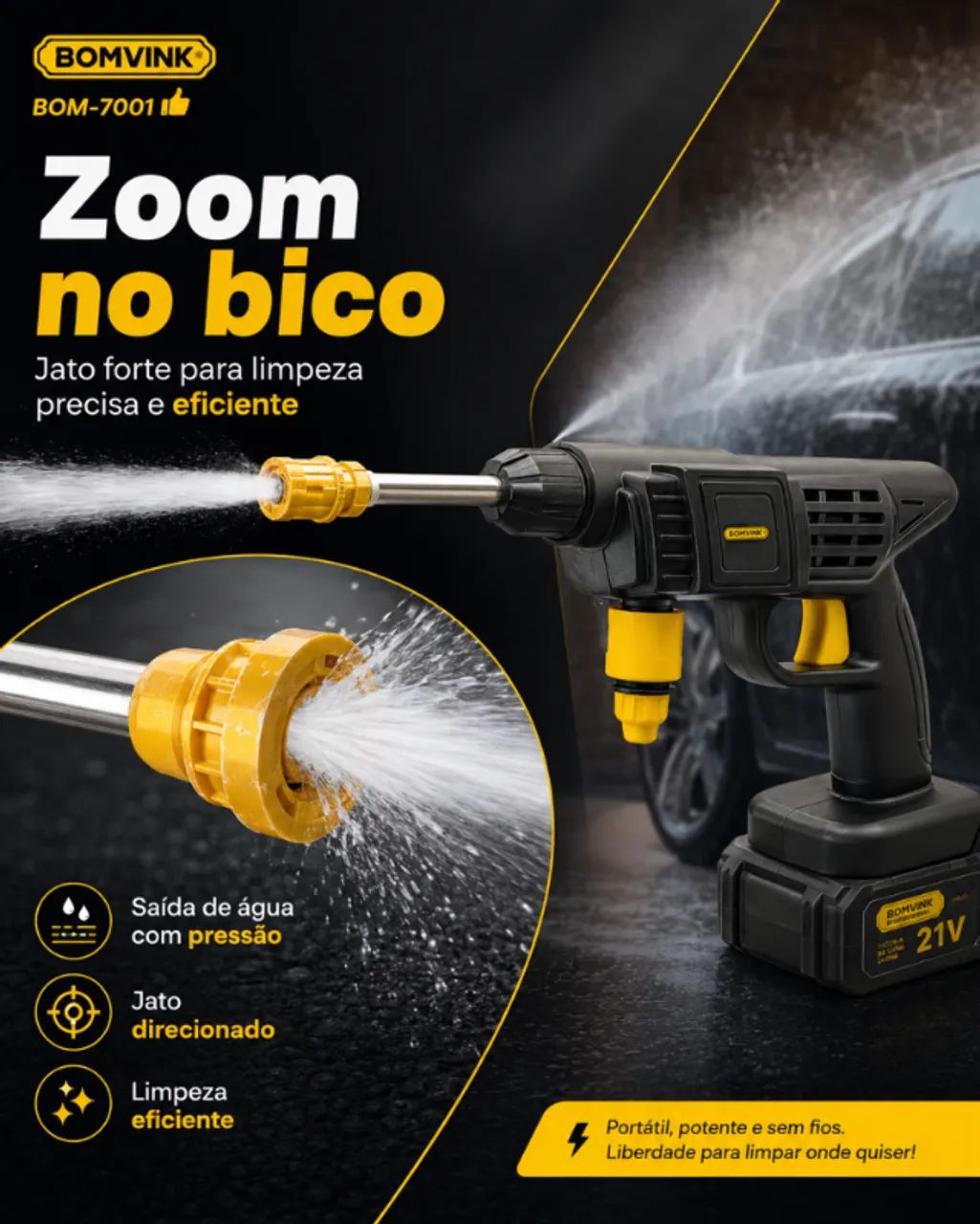 Lavadora Pressão Portátil 21V Sem Fio para Carro Bomvink BOM-7001 - Foto 3