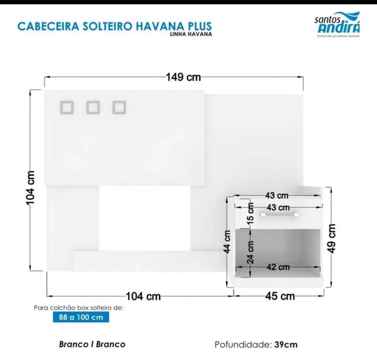 Cabeceira Solteiro Santos Andirá 148cm Havana Plus com Mesa de Cabeceira - Foto 5