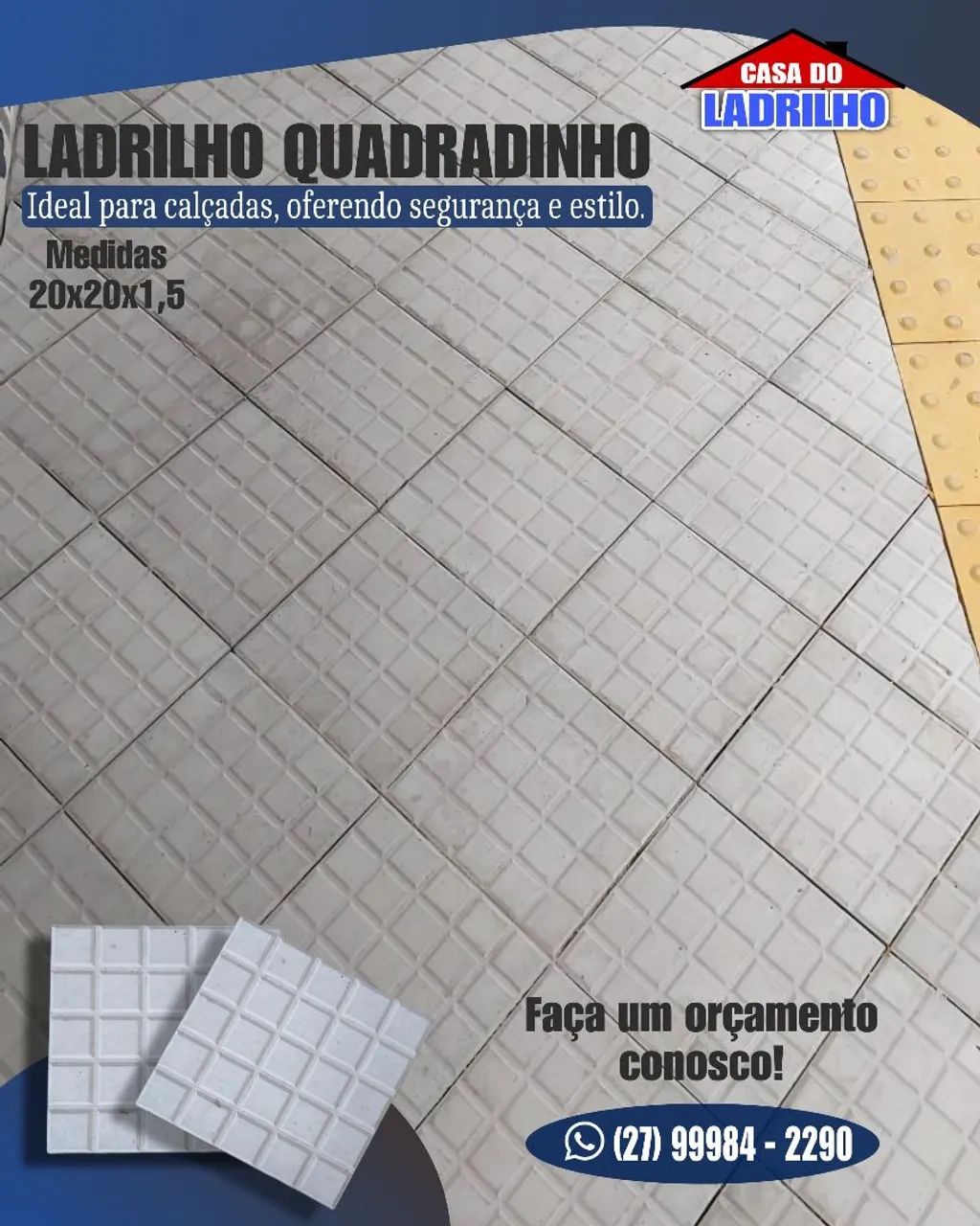 Ladrilho Antiderrapante Quadradinho cimenticio para calçada R$ 3,40 a peça 