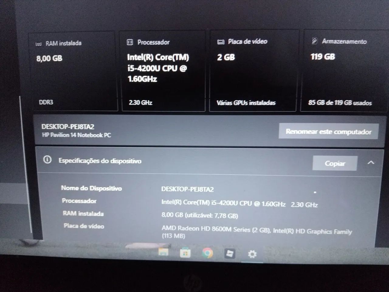 Notebook HP Pavilion 14 i5 8GB RAM SSD 120GB - Foto 3