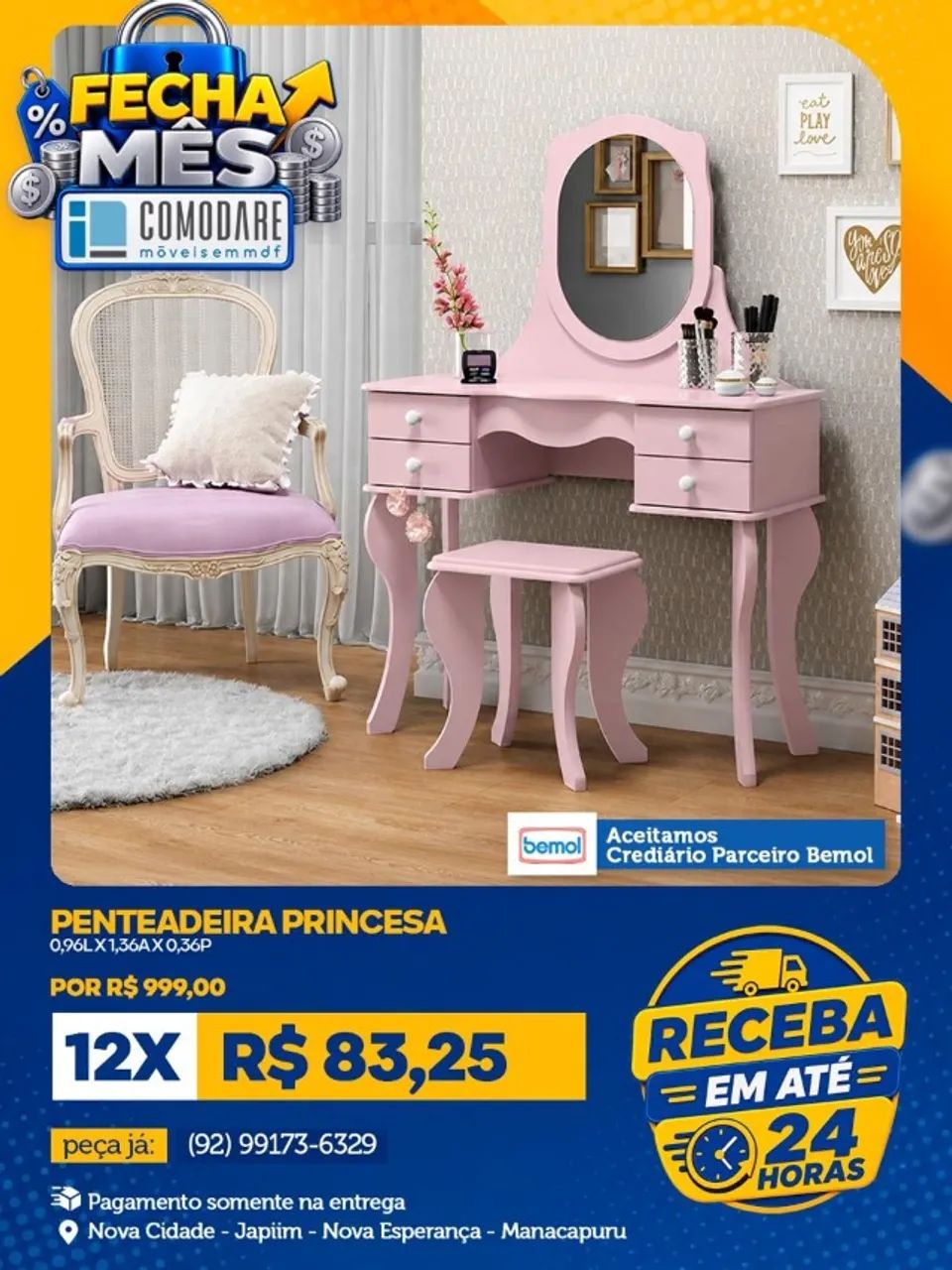 Penteadeira Princesa com Espelho R$ 999
