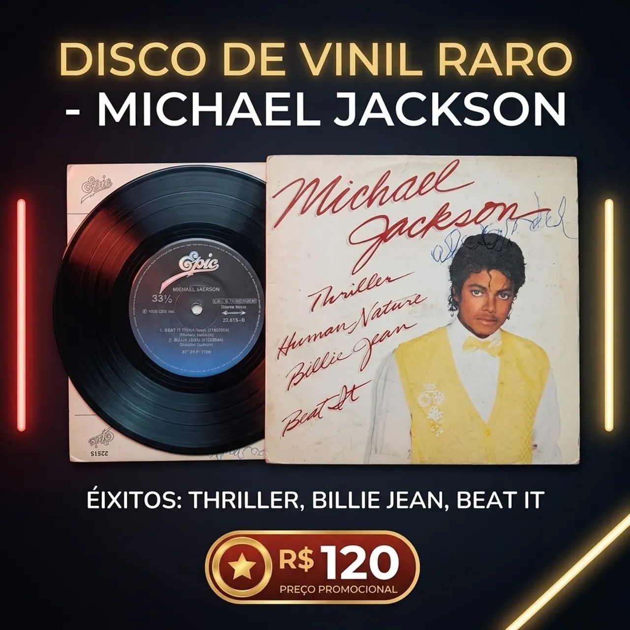 Compacto / Disco de Vinil Raro - Michael Jackson (EP 1982 / Epic Records) - Foto 2