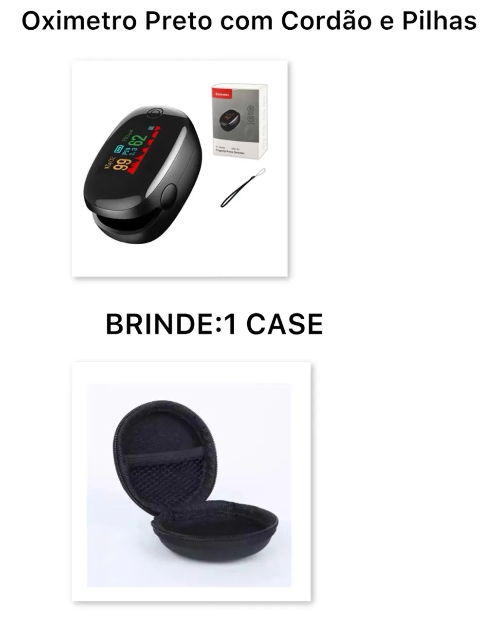 Oximetro com cordão e pilhas + Bolsinha de brinde 