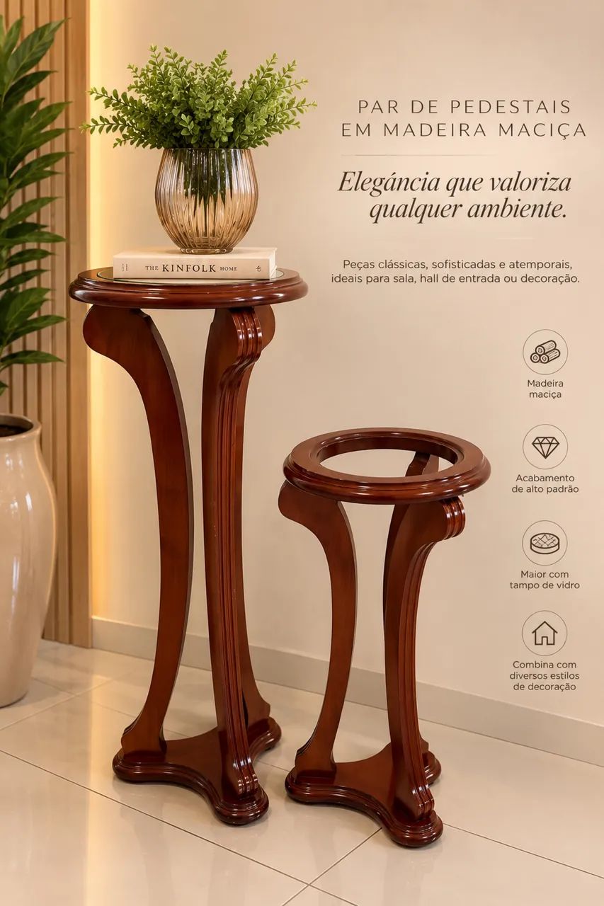 pedestais clássicos de madeira maciça