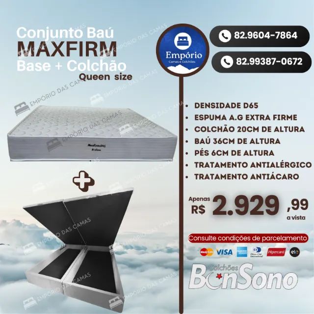 Cama Base bau e colchao bonsono molas ou espuma