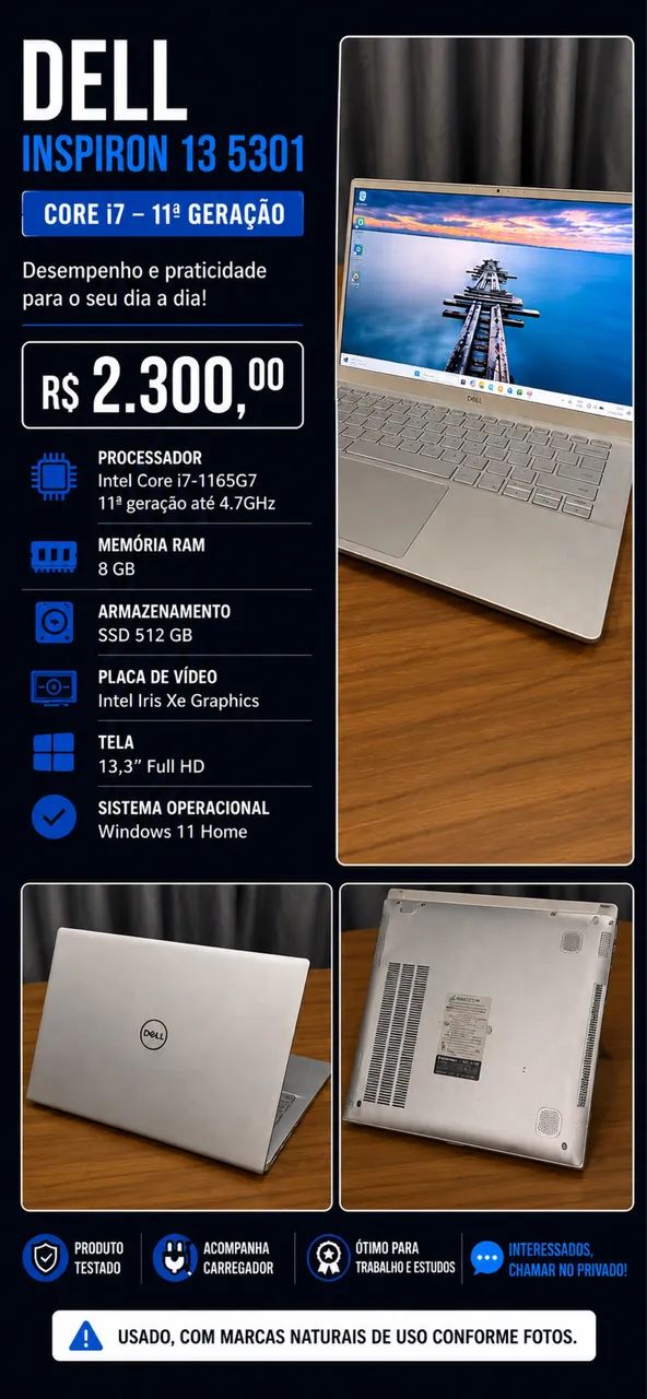 Notebook Dell Inspiron 13 5301 | Core i7 11ª Geração | SSD 512GB