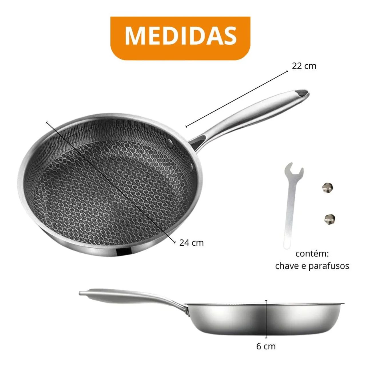 Frigideira Colméia em Aço inox 24 cm - Foto 2