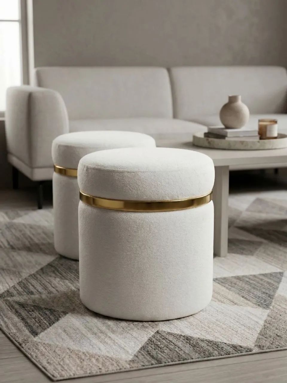 Puff Decorativo Boucle com Arco Dourado - Foto 2