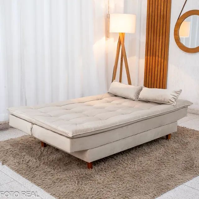 Sofá Cama Premium Veludo Bege. Pronta Entrega. 0704 - Foto 4