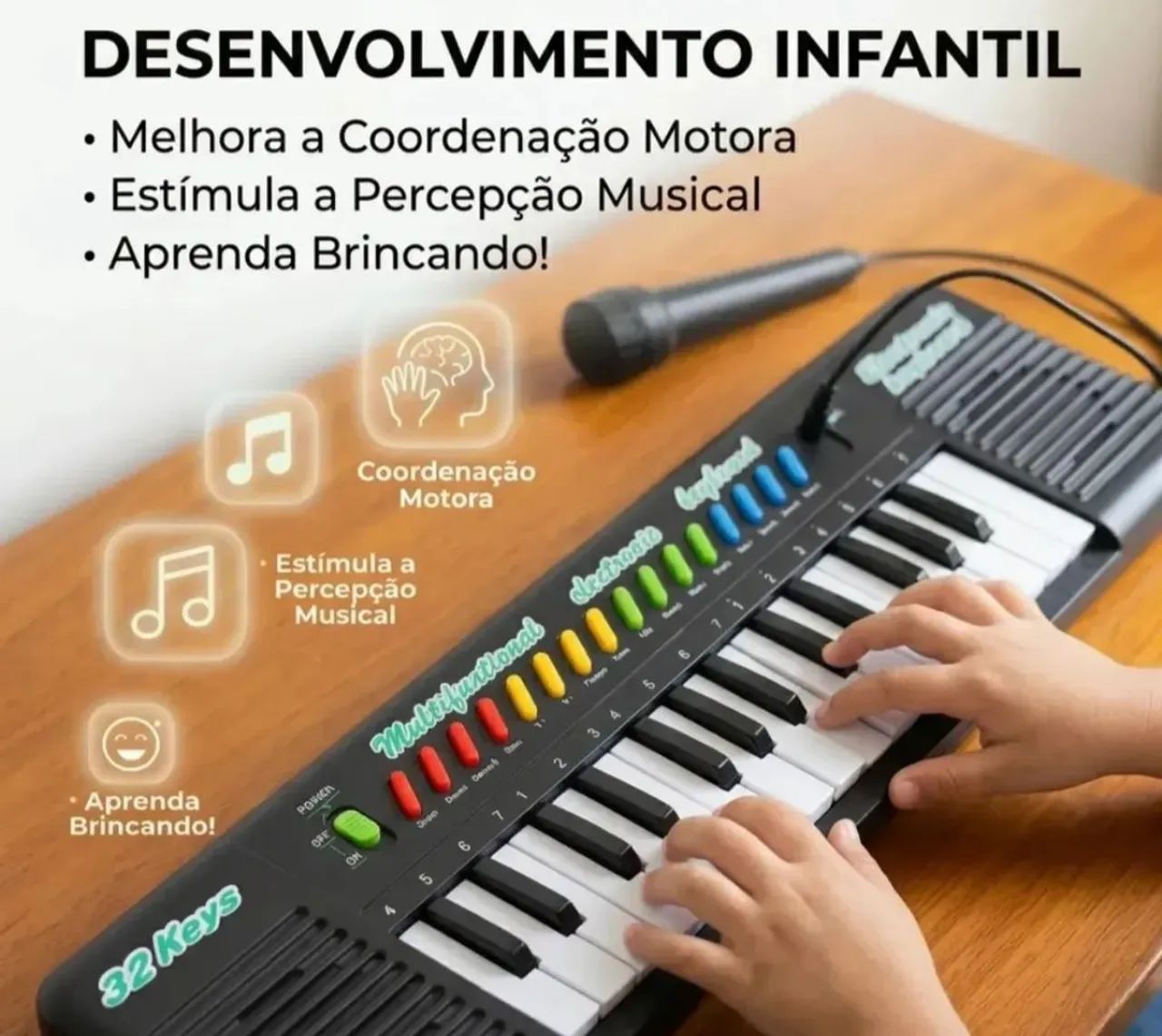 Teclado musical infantiil com microfone  - Foto 3