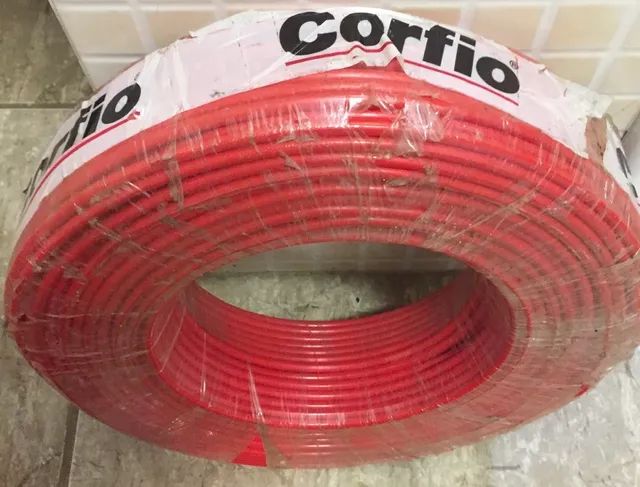 Cabo Fio Eletrico 10mm Sólido Rigido Corfio Rolo 100m Vermelho