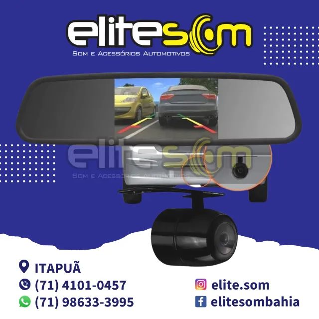 Sensor de Estacionamento com Câmera e Retrovisor instalado na Elite Som 
