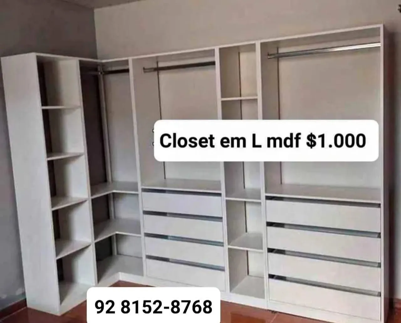 Closet em L mdf $1.000 8 Gavetas