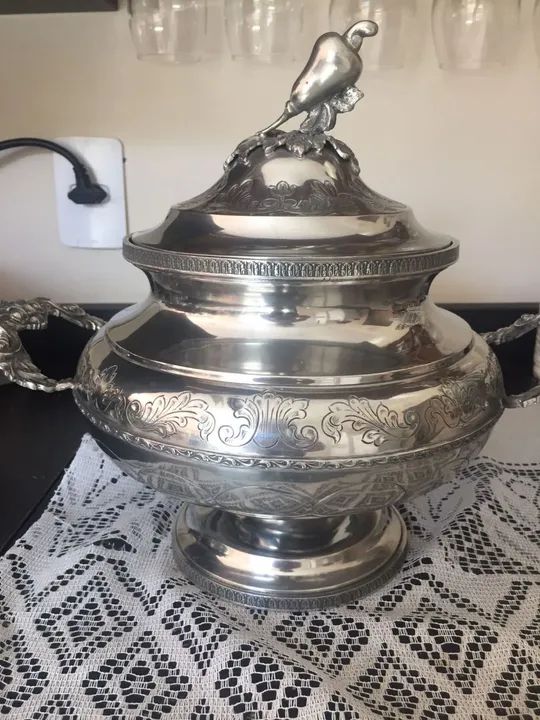 Sopeira portuguesa banhada a prata década de 40  - Foto 2