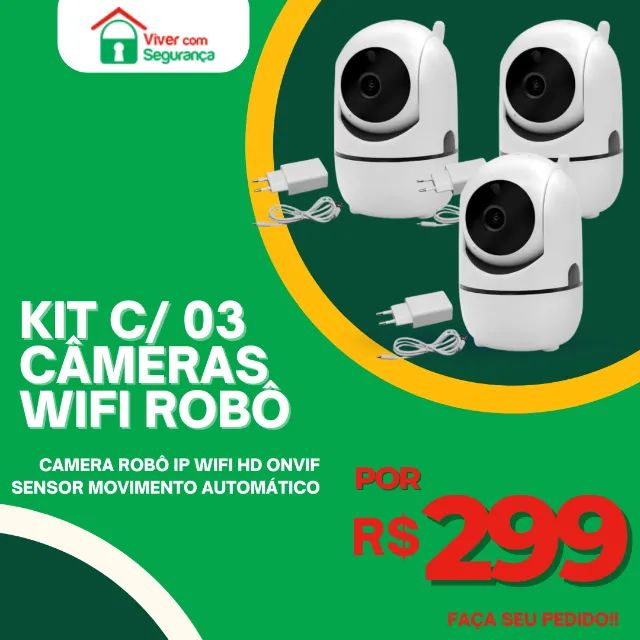 Kit com 03 Câmeras Robô IP Wifi HD Onvif 