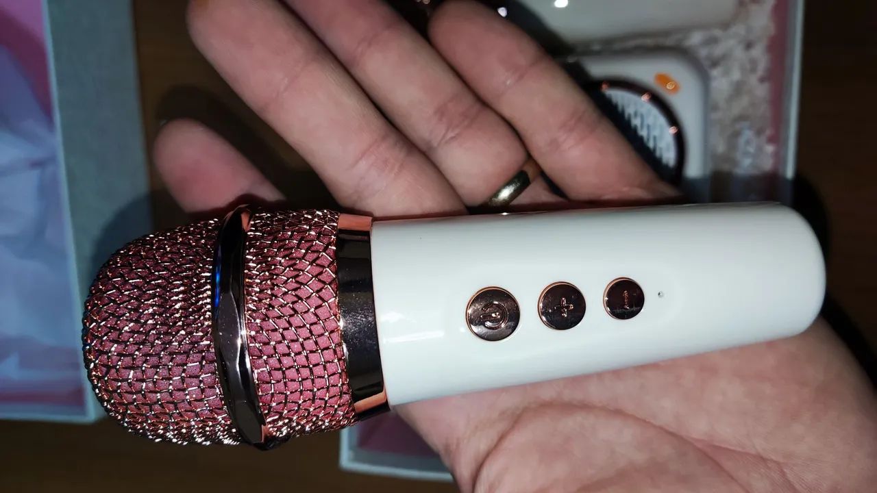 Mini Karaokê retrô com 2 microfone sem fio vintage - Foto 5