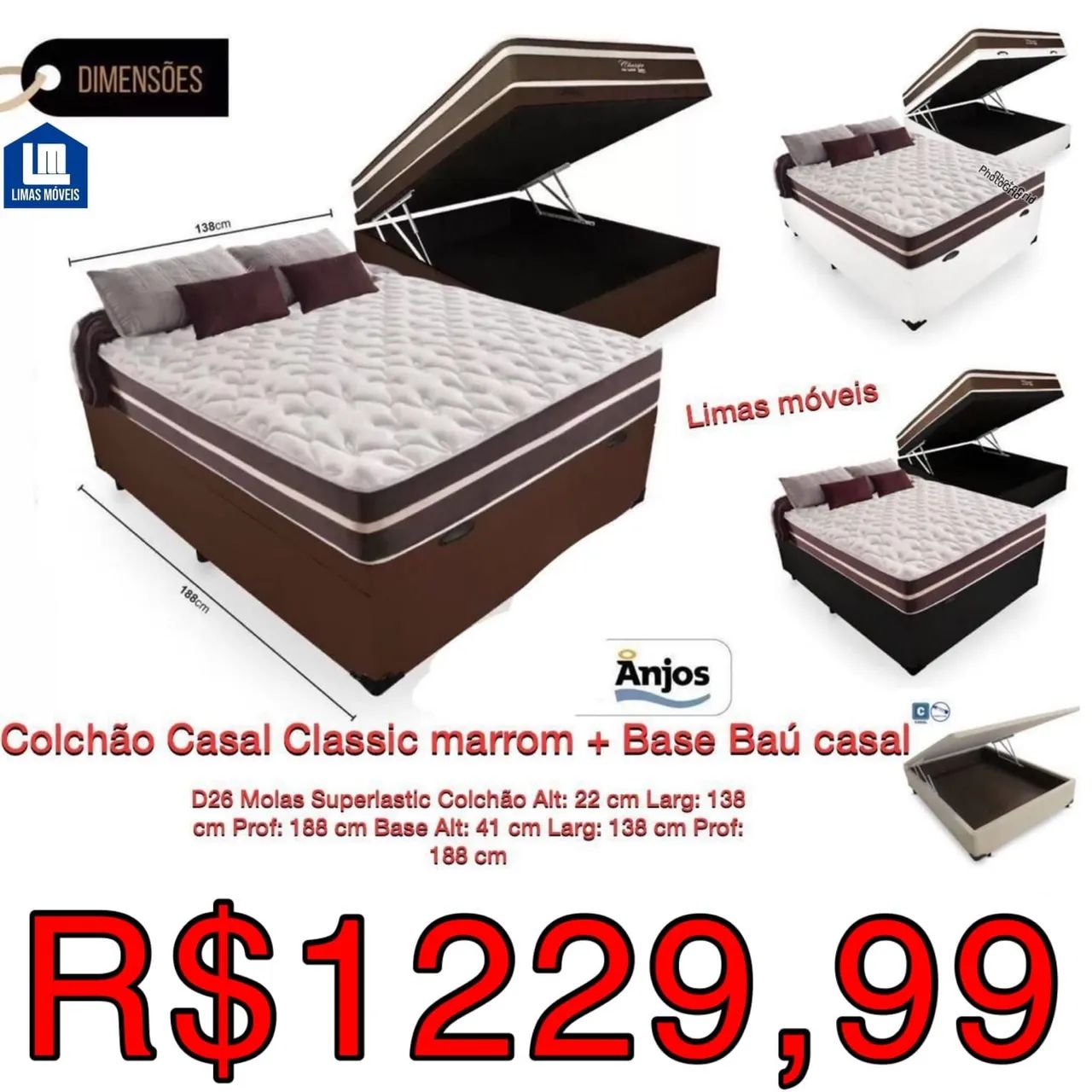 Cama Casal Classic Marrom + Base Baú - Anjos