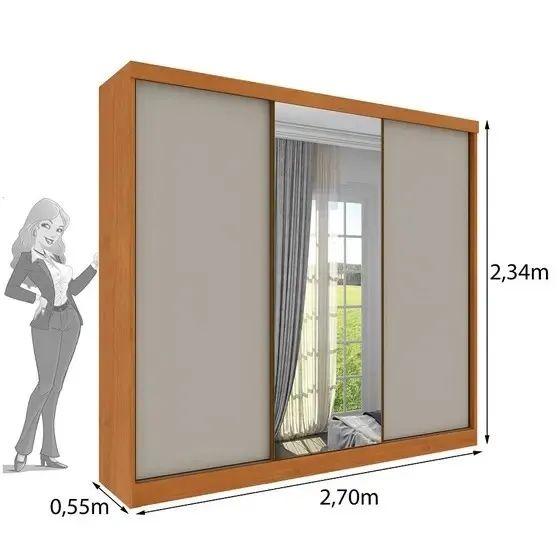 Guarda Roupa Casal 2.70 M C/03 Portas Correr e Espelho. Produto Novo Direto da Fábrica. - Foto 5
