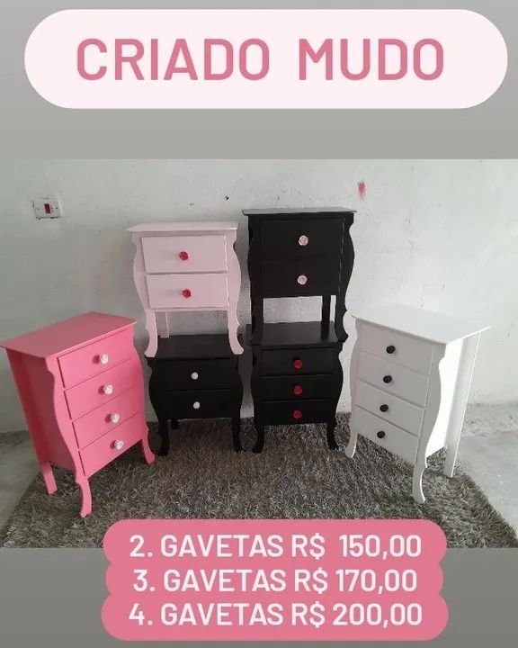 Criado Mudo 2, 3 ou 4 Gavetas - Novo