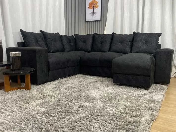 Sofá de Canto 6 Lugares Suede Preto - Foto 2