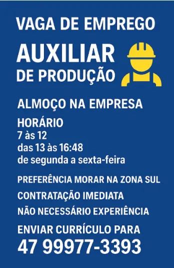 Vaga Auxiliar de Produção