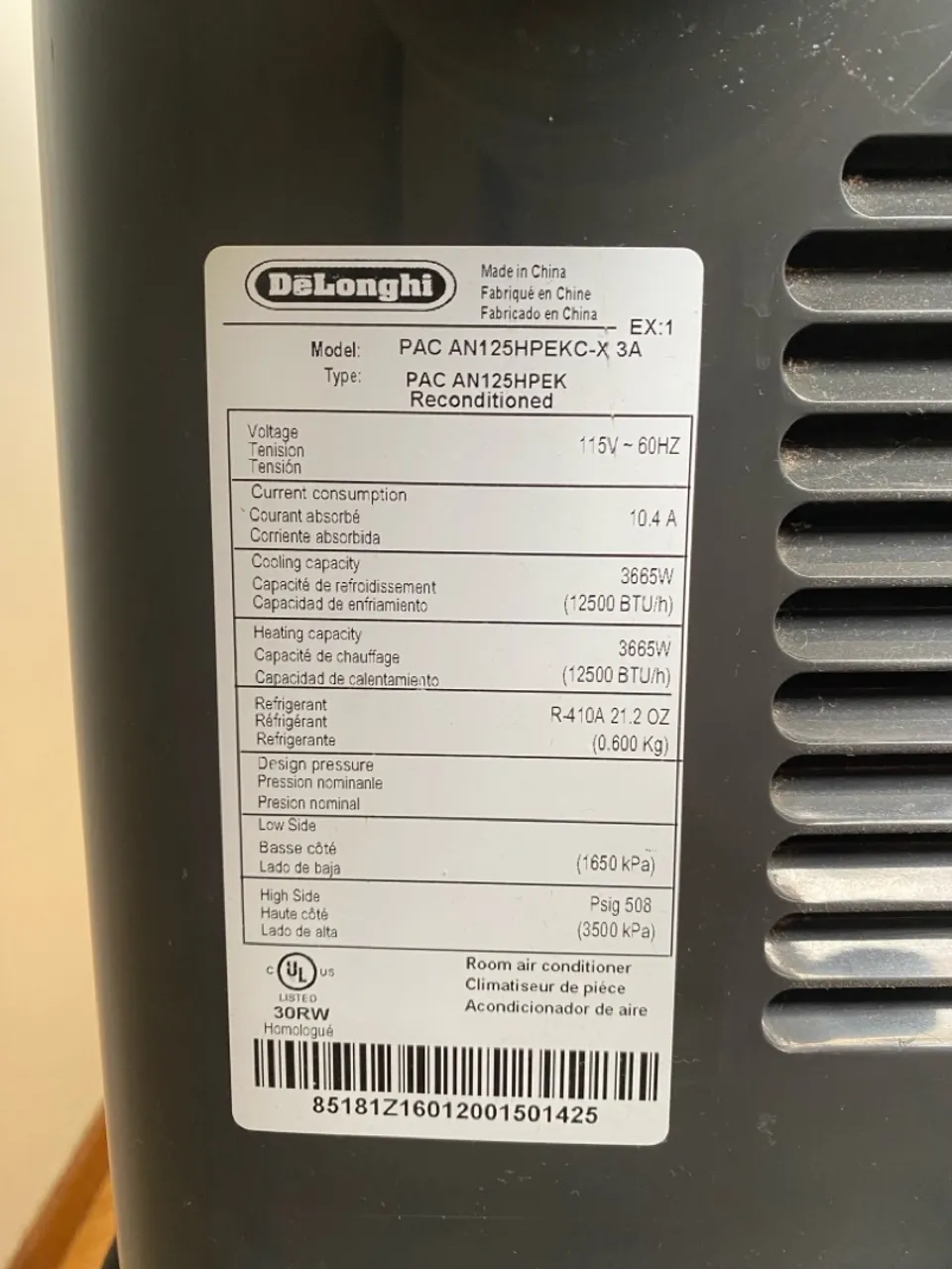 Ar Condicionado Portátil De'Longhi PAC AN125HPEK