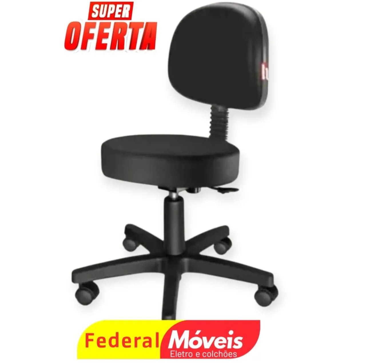 Cadeira Mocho Giratória - Curvin Liso Preto, Conforto e Resistência