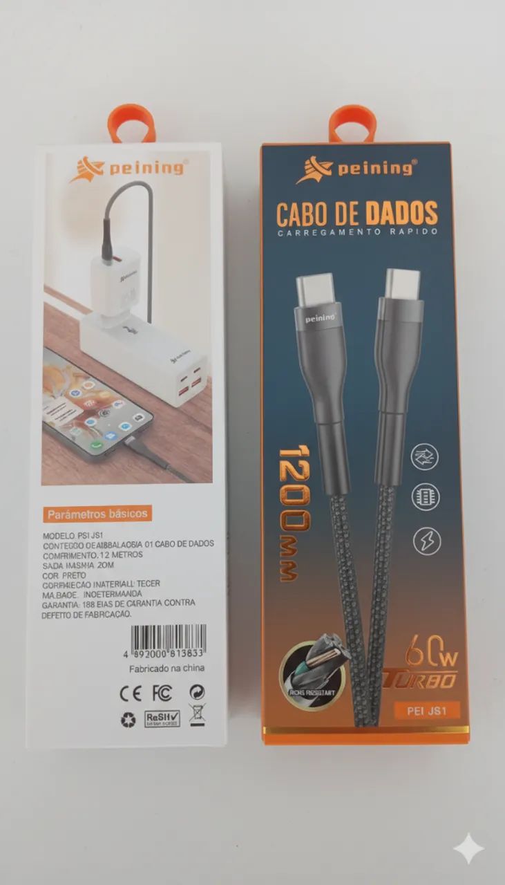 Cabo de Dados Peining PEI-J51 - Carregamento Turbo 60W | 1.2m - Foto 3