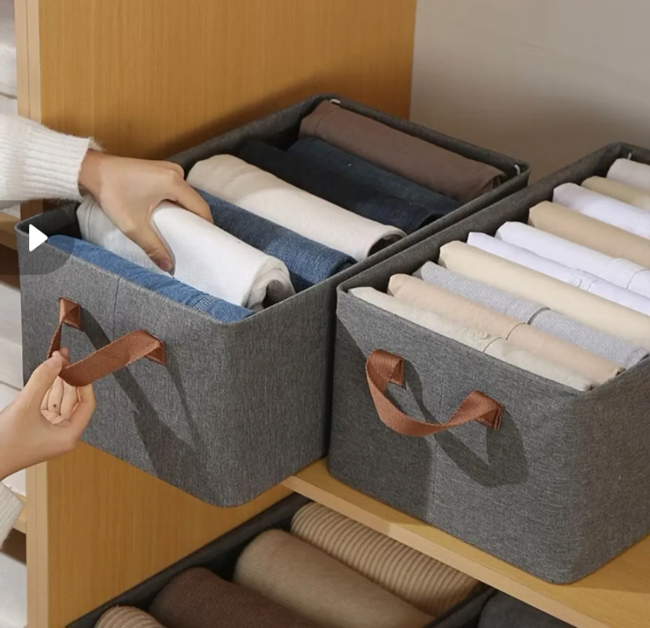 Cestas organizadoras de tecido para guardar roupas