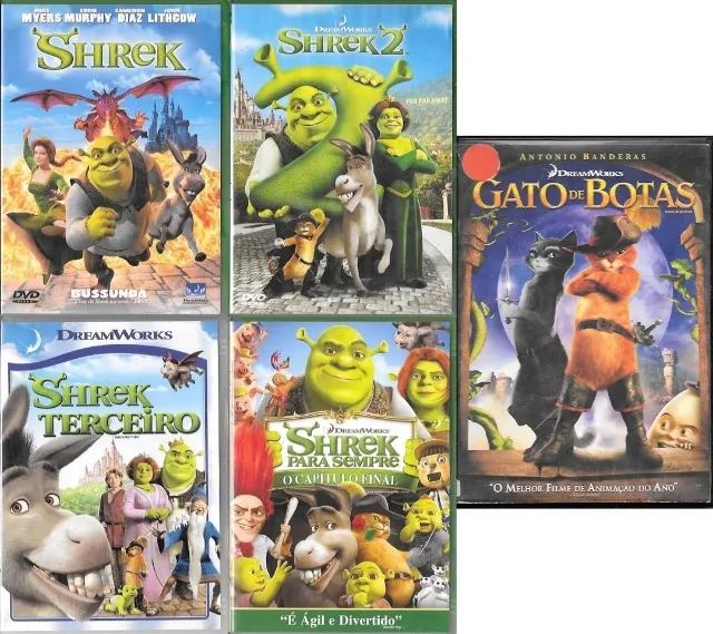 DVD: Shrek (tetralogia) + Gato de Botas (dublado & legendado) filme de animação & comédia 