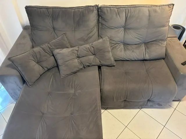 Sofá Retrátil e Reclinável 2 Lugares com Extensão - Suede Cinza, Super Confortável - Foto 2