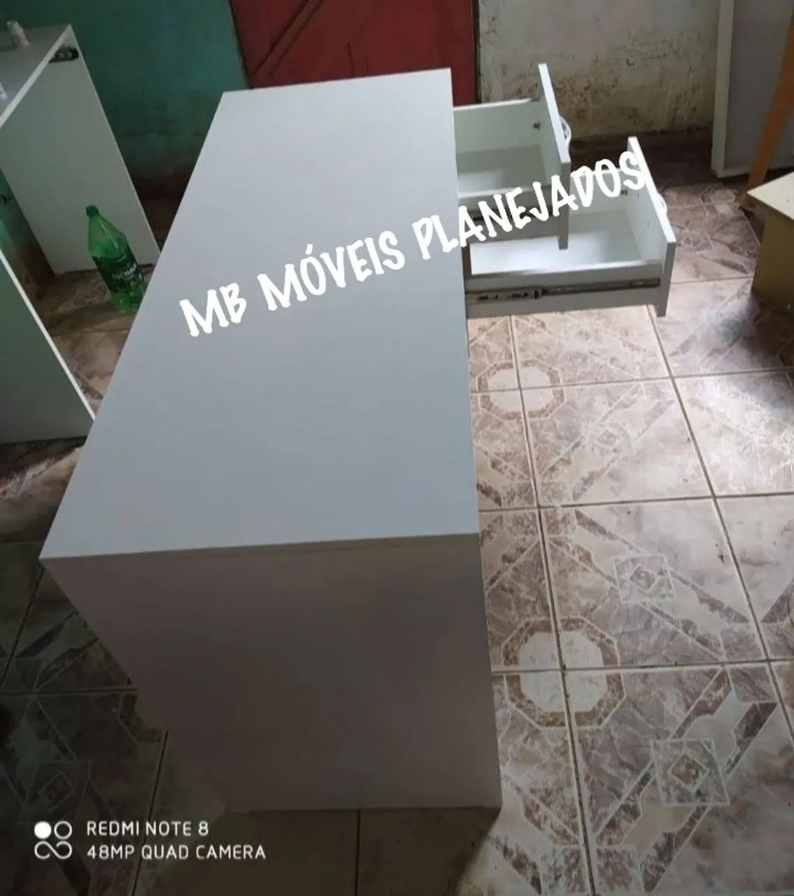 Mesa nueva con dos cajones, 100 % MDF blanco65204504401410121