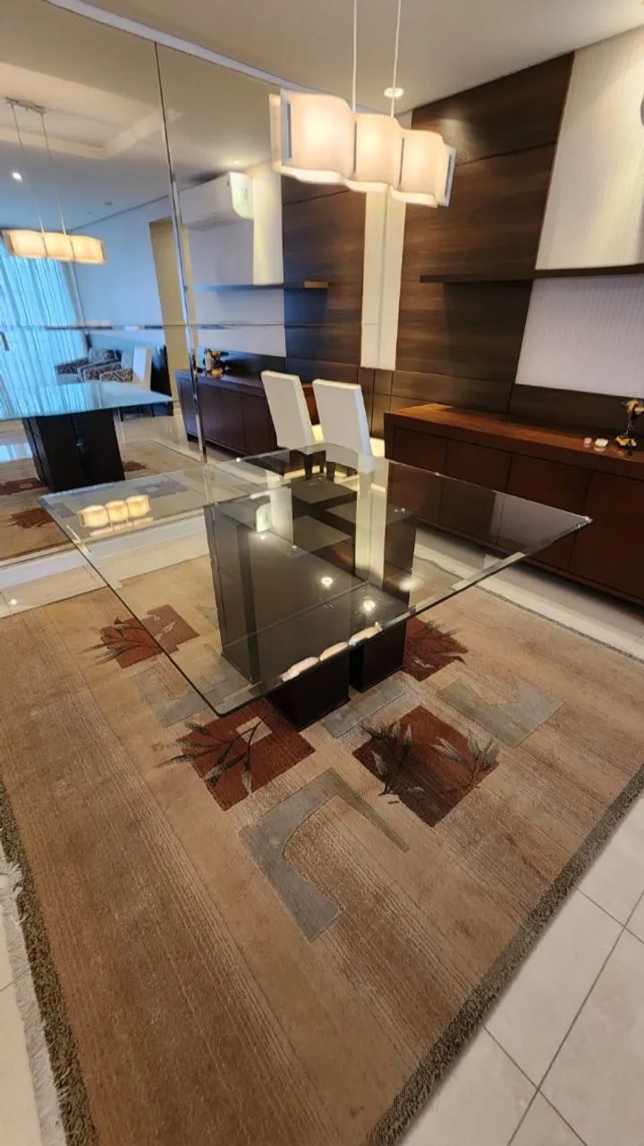 Mesa de Jantar Quadrada Vidro e Madeira