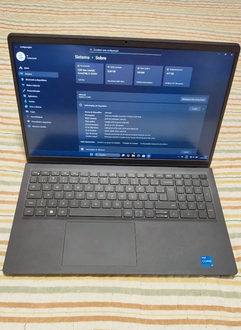 Notebook Dell i5 12ª Geração SSD 512GB NVMe Tela Full HD 120Hz