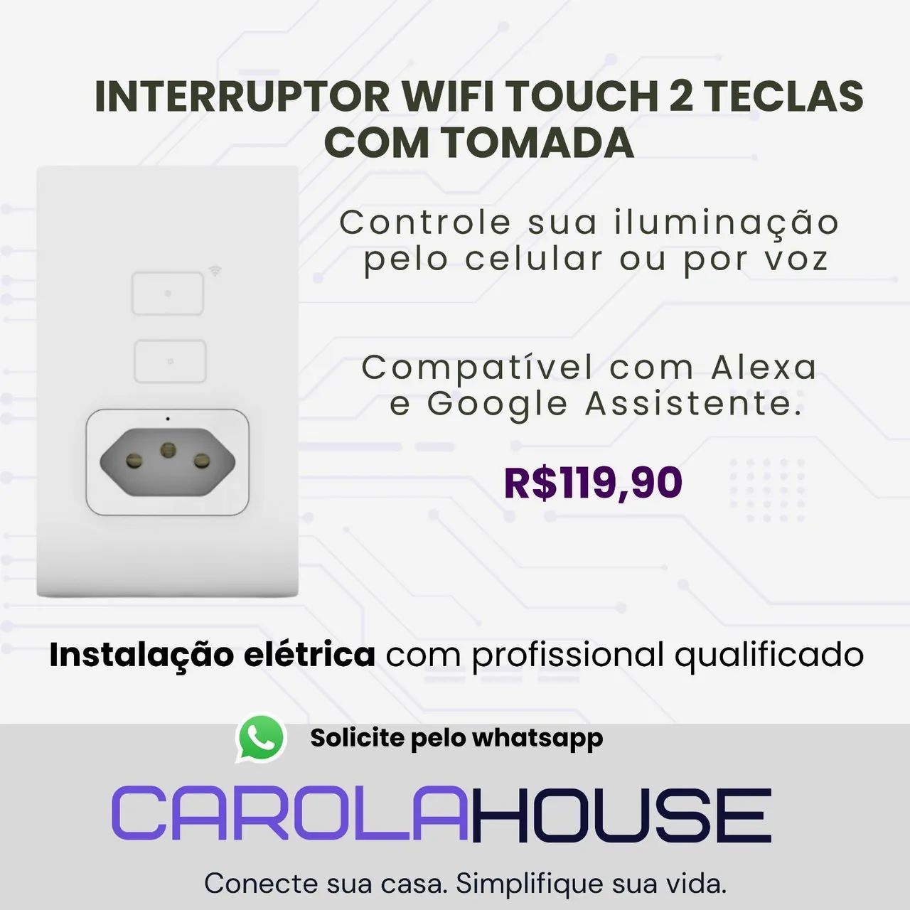Interruptor Wi-fi Touch 2 teclas+tomada