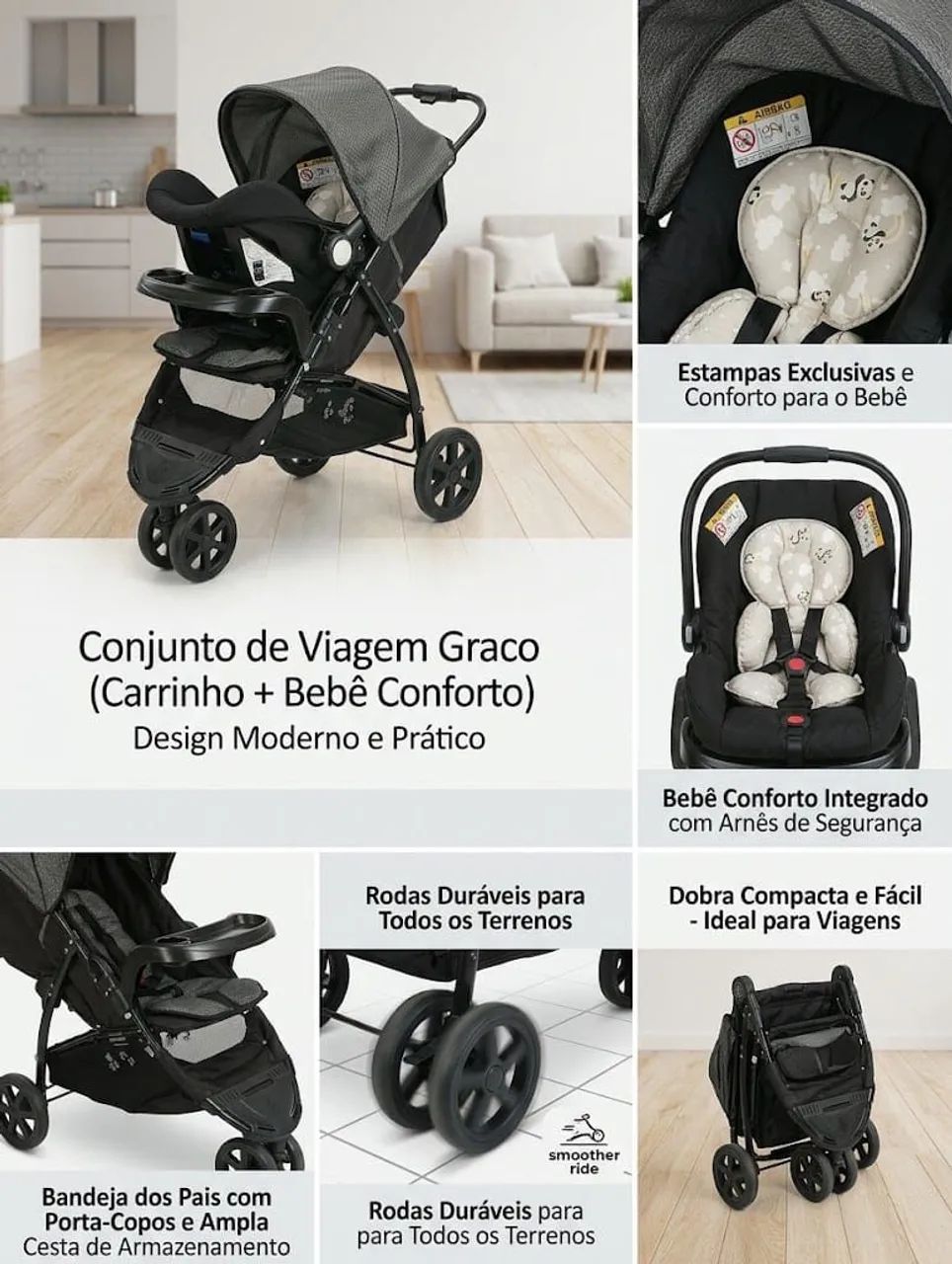 Carrinho de bebê e bebê conforto Galzerano 