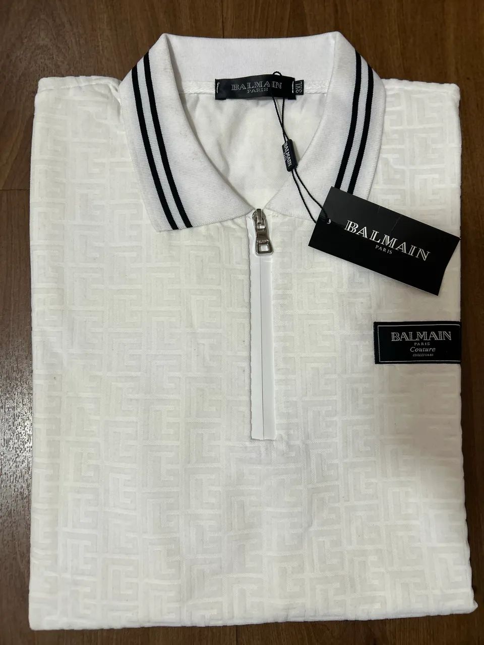 Camisa Polo zíper Balmain texturizada 
