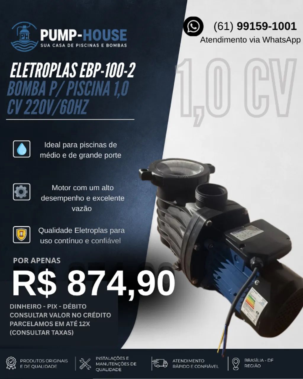 BOMBA P/ PISCINA 1CV EBP-100 ELETROPLAS