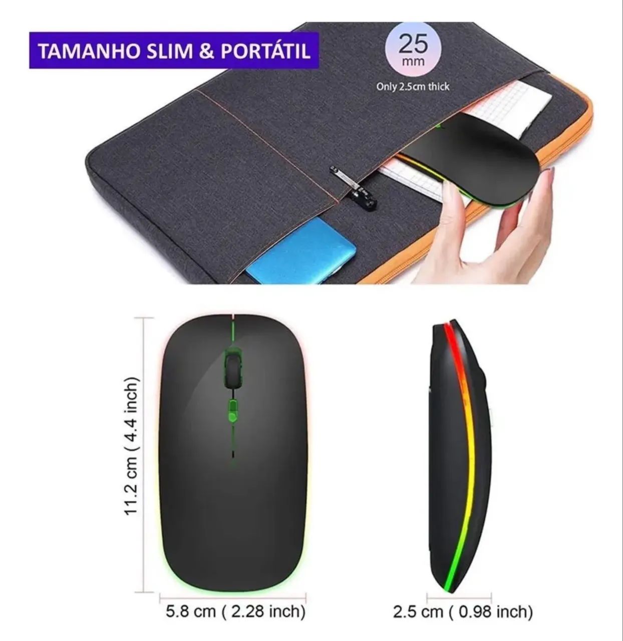 Mouse Sem Fio E-1300pro Bluetooth Rgb 2.4gh  - Foto 3
