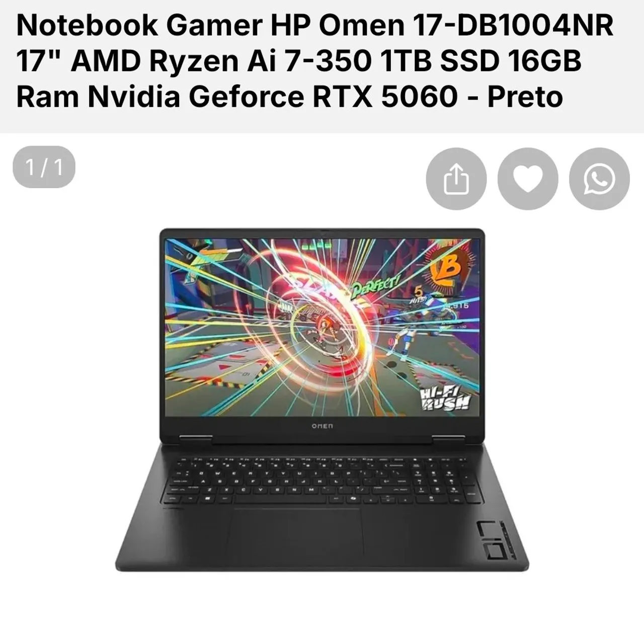 Notebook HP Victus 15-FA2093DX Core i7 2.4GHz 16GB 1TB 15.6
