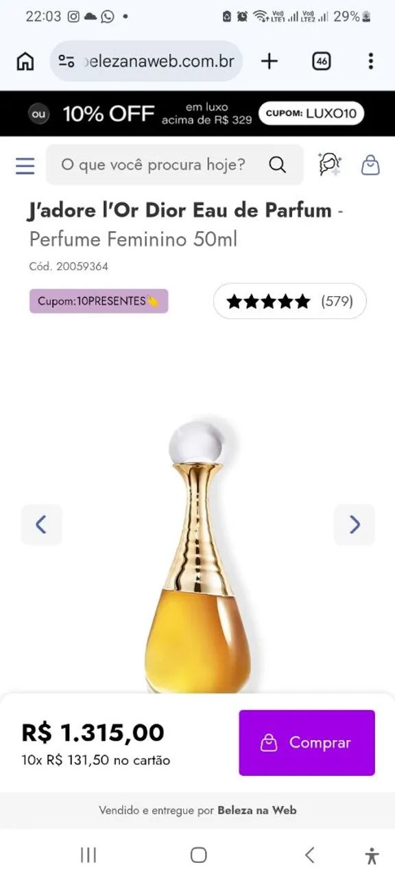Perfume jadore lor 50ml